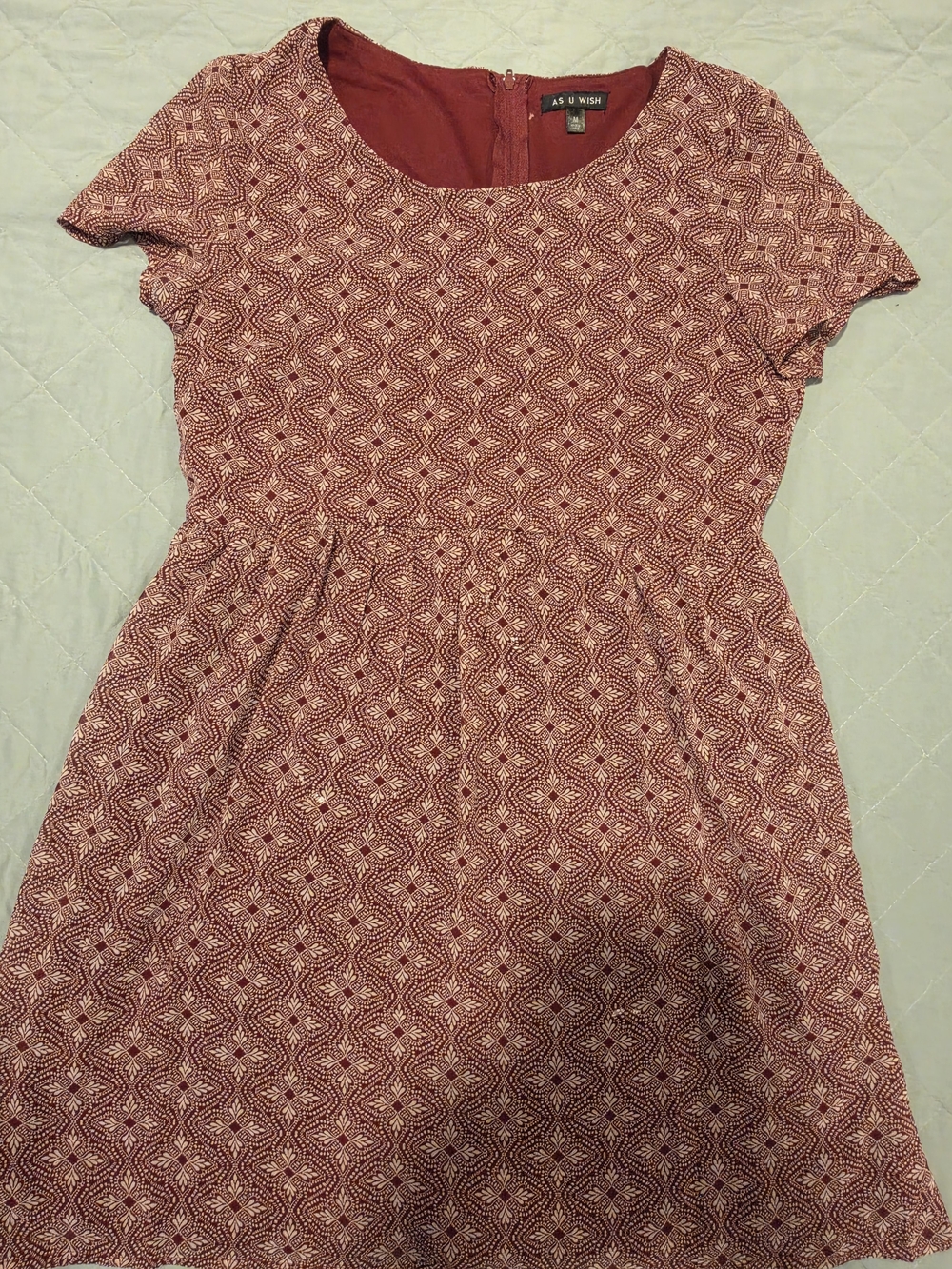 As U Wish Girls' Red Patterned Fit-and-Flare Dress